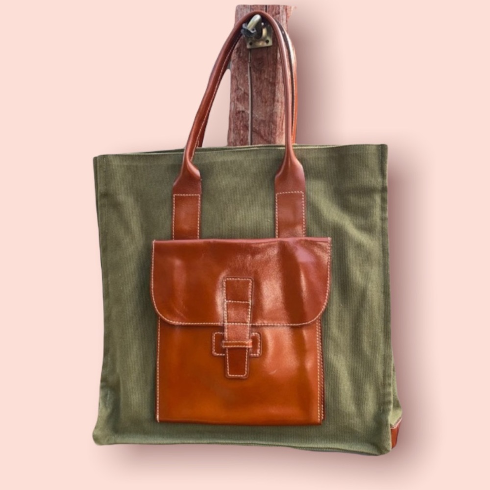 **ONE OF A KIND** Leather Canvas Tote Bag